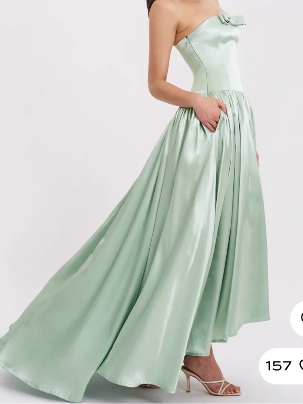 Mint Satin Floor-Length Evening Dress with Bow Neckline - Picture 3 of 13